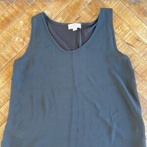 LOFT Women’s Size MP Sleeveless Crew Neck Sheer Front Solid Back Black Comfort